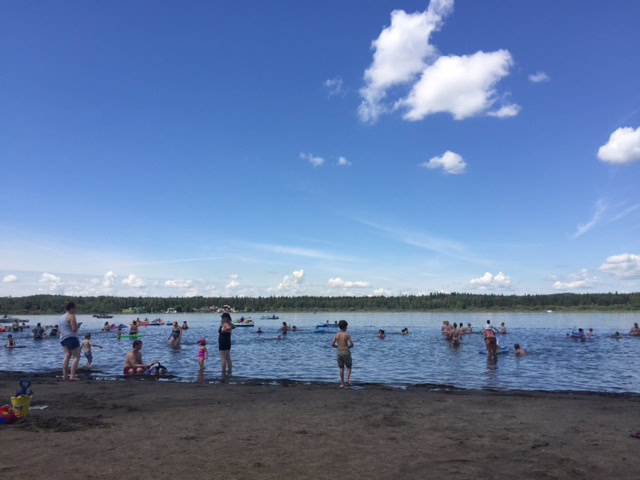 The busy beach at Wabamun Lake Provincial Park.