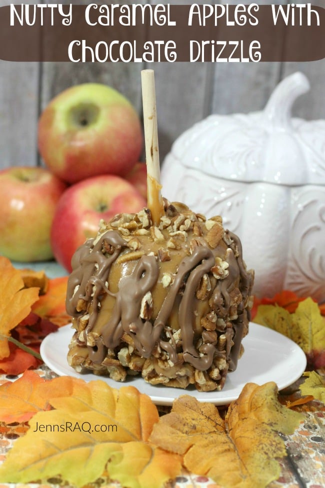 Nutty Caramel Apples with chocolate drizzle