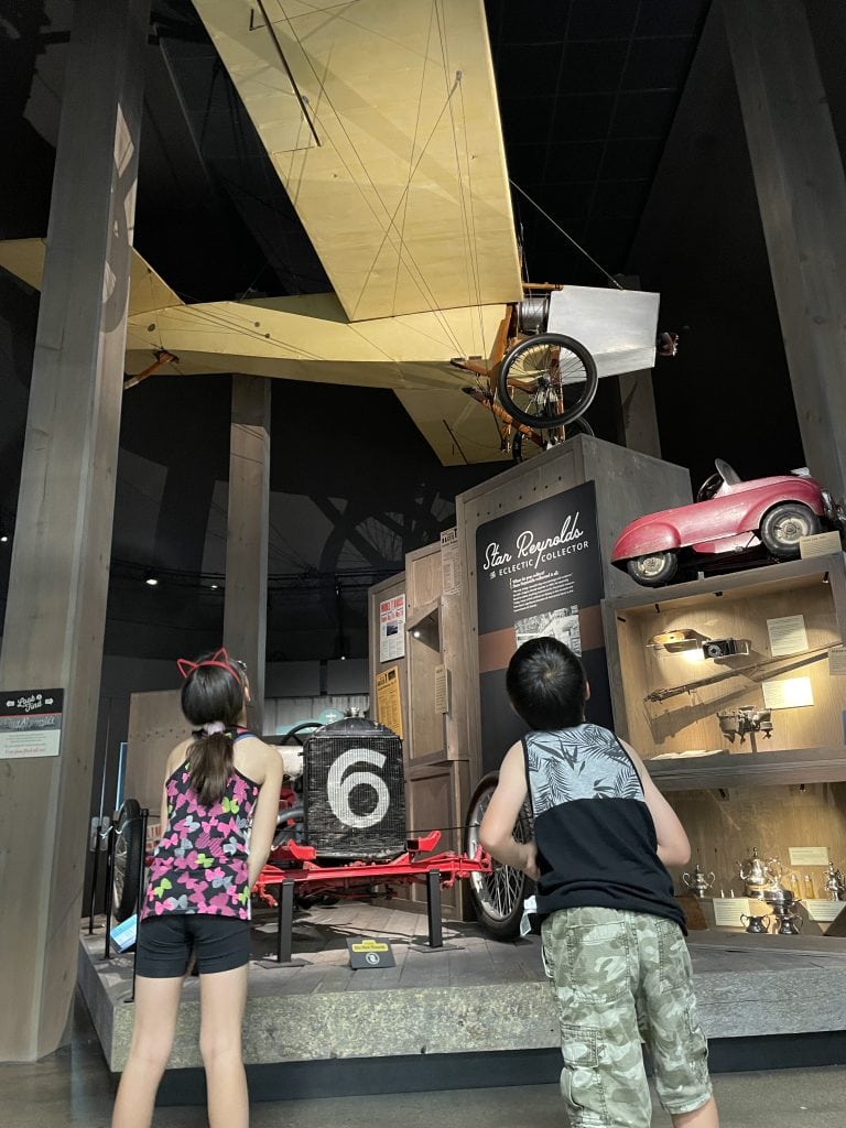 Kids looking up in the Reynolds Family Gallery at Reynolds-Alberta Museum