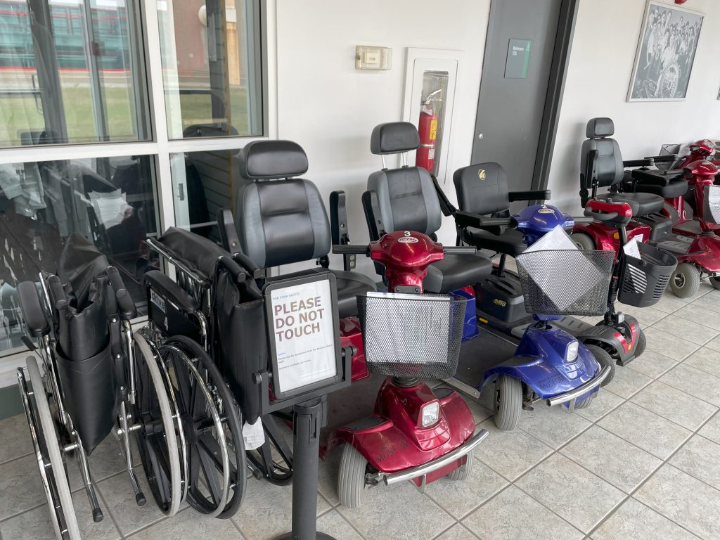 Scooters and wheelchairs available for rental at Reynolds Alberta Museum