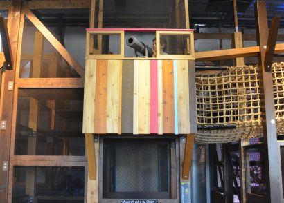 Indoor pirate-themed climbing structure at TELUS Spark Science Centre in Calgary