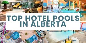 The best hotel pools in Alberta. From giant waterslide parks to a hot tub in a cave and a small town wave pool you can rent for parties. We detail them all in this post.