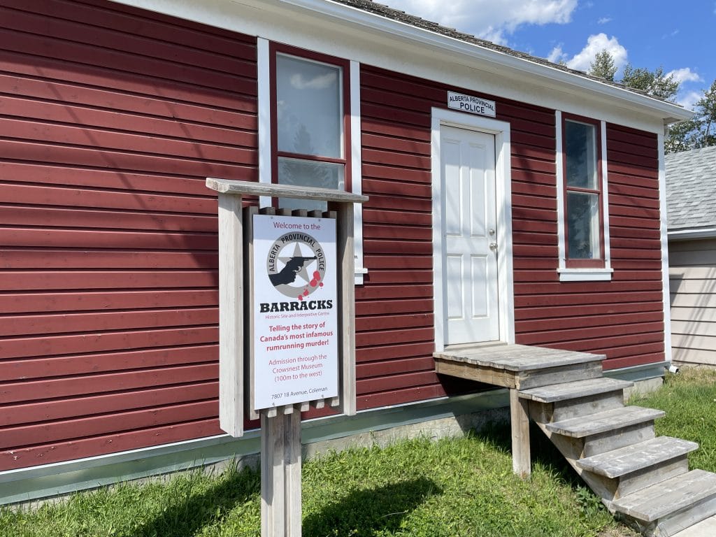 Exterior of Alberta Provincial Police Barracks Museum in Crowsnest Pass.