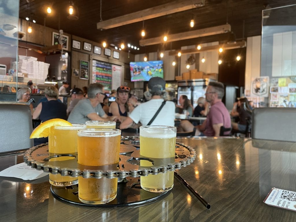 Sampler at Pass Beer Co. in Crowsnest Pass.