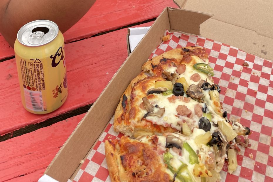 Custom pizza from Rowley's monthly pizza night.